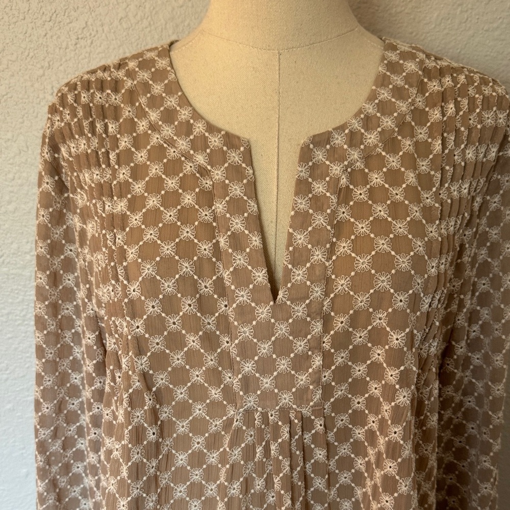 Etcetera Beige Patterned Long Sleeve Peasant Blou… - image 3
